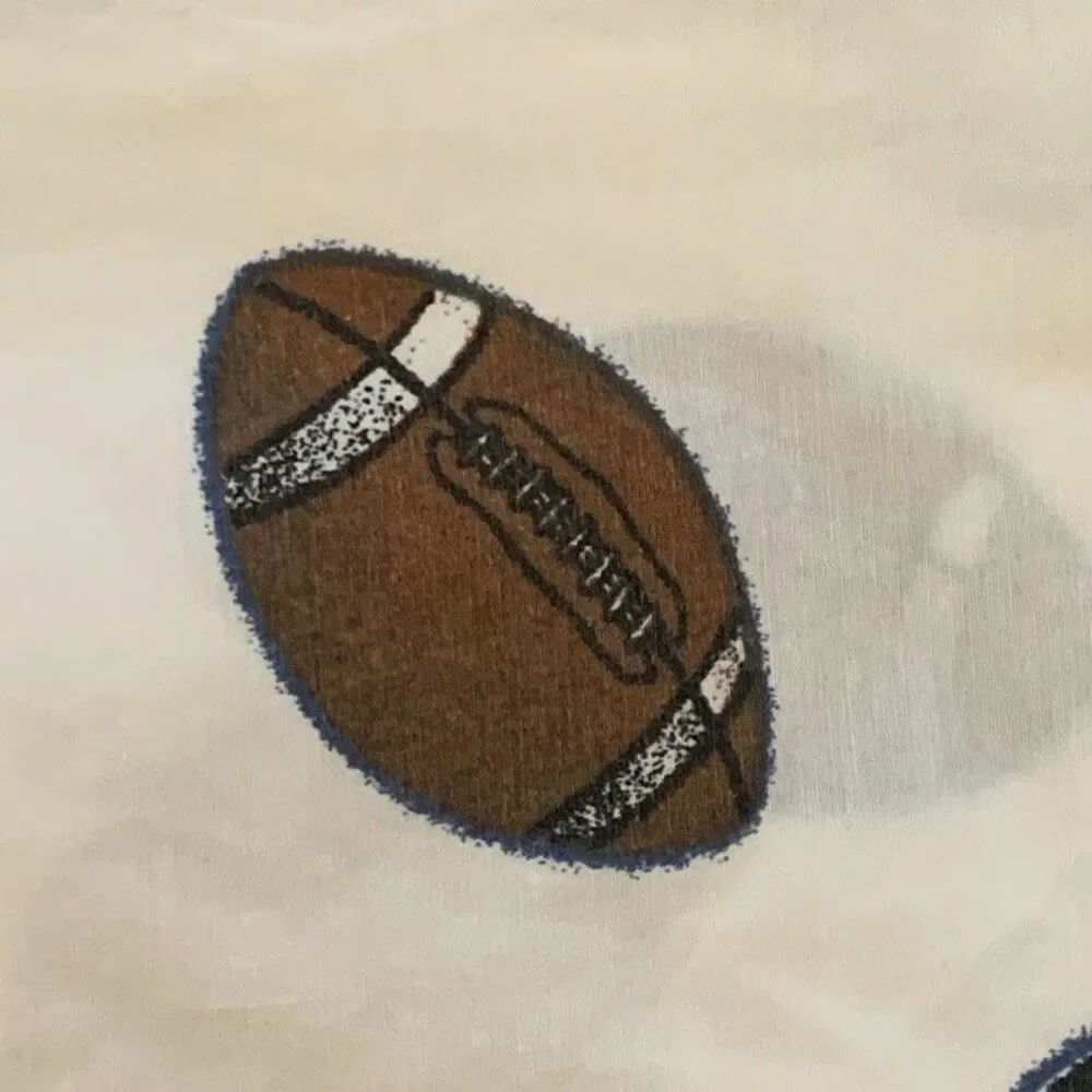 Vintage Sports Themed Twin Flat Sheet 2 Pillowcases Football Soccer Basketball